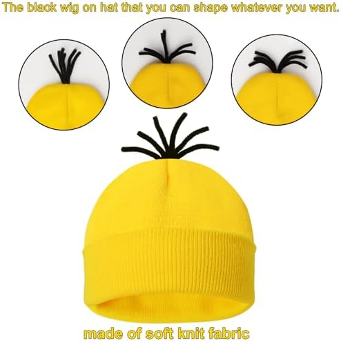 4 Pcs Halloween Costume for Adults,Yellow Hat/Goggle/Glove/Suspender