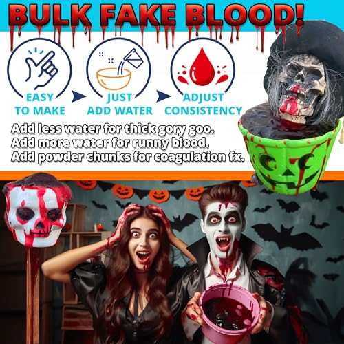 Fake Blood Powder, 15 Gallon Stage Blood Mix for Halloween Props
