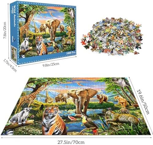1000 Pieces Puzzles for Adults, Animal World Jigsaw Puzzle Challenging Night Game, Interlock Perfectly No Dust, for House Decoration, Birthday Party Holiday