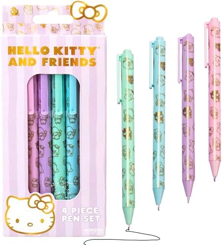 Hello Kitty & Friends 4-Piece Pen Set, My Melody, Kuromi, School and Office Supplies, Stationery