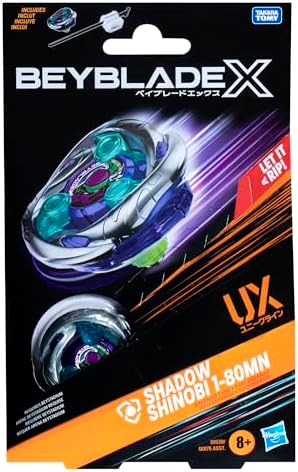 Beyblade X Shadow Shinobi 1-80MN UX Starter Pack Set with Defense Type Top and Launcher; Authentic Takara Tomy Battle Tops Games/Toys for Boys and Girls 8+