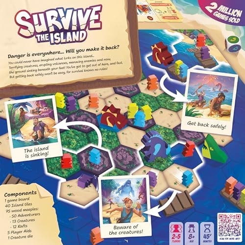 Survive The Island Board Game (2024 Edition) - Thrilling Escape Adventure with New Monsters, Fun Strategy Game for Kids & Adults, Ages 8+, 2-5 Players, 45 Minute Playtime