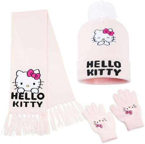 Girls Hat Scarf And Gloves Set Winter Accessories Kawaii Cozy Warm 3 Piece, Anime Gifts for Girls