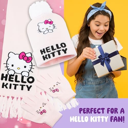Girls Hat Scarf And Gloves Set Winter Accessories Kawaii Cozy Warm 3 Piece, Anime Gifts for Girls