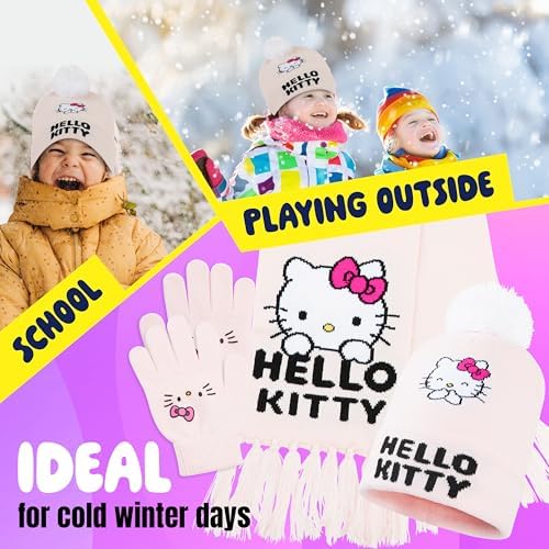 Girls Hat Scarf And Gloves Set Winter Accessories Kawaii Cozy Warm 3 Piece, Anime Gifts for Girls