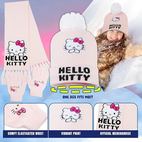 Girls Hat Scarf And Gloves Set Winter Accessories Kawaii Cozy Warm 3 Piece, Anime Gifts for Girls