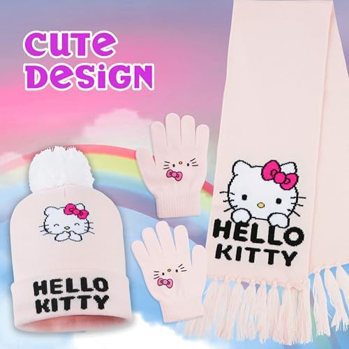 Girls Hat Scarf And Gloves Set Winter Accessories Kawaii Cozy Warm 3 Piece, Anime Gifts for Girls