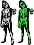 Kids Halloween Glow in the Dark Skeleton Costume Scary Bones Jumpsuit