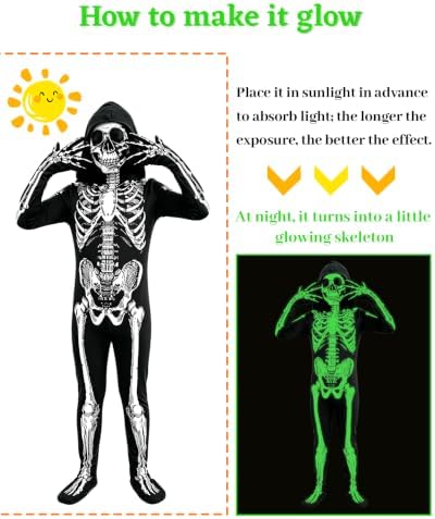 Kids Halloween Glow in the Dark Skeleton Costume Scary Bones Jumpsuit