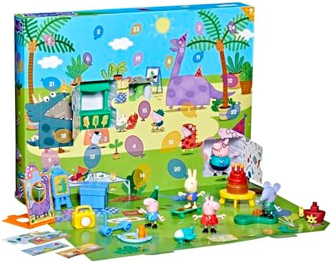 George's Party Advent Calendar with 24 Surprise Toys and Stickers Including 5 Figures, Preschool Toys for Girls and Boys 3 and Up