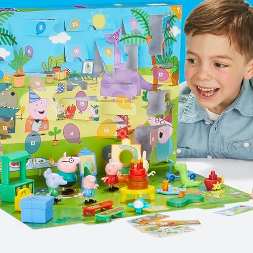 George's Party Advent Calendar with 24 Surprise Toys and Stickers Including 5 Figures, Preschool Toys for Girls and Boys 3 and Up