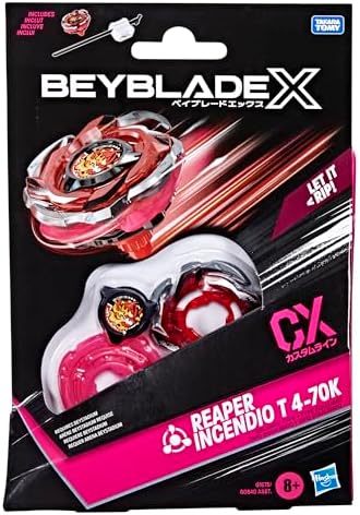 Beyblade X Reaper Incendio T 4-70K CX Starter Pack Set, Balance Type Top and Launcher; Authentic Takara Tomy Battle Tops Games, Toys for Boys and Girls 8+