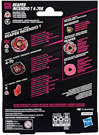 Beyblade X Reaper Incendio T 4-70K CX Starter Pack Set, Balance Type Top and Launcher; Authentic Takara Tomy Battle Tops Games, Toys for Boys and Girls 8+