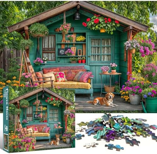 1000 Piece Puzzle for Adults, Flower House Jigsaw Puzzle, Family Puzzles Game, Interlock Perfectly No Dust, Home Decoration Puzzle, Gifts for Valentine's Day Easter Parents
