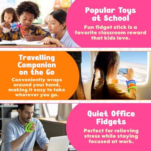 Sensory Fidget Toys for Kids: 6 Pack Textured Silicone Fidget Stick for Stress Anxiety Autistic ADHD, Quiet Desk Fidgets for Classroom, Sensory Toys for Autism, Egg Filler Easter Basket Stuffers