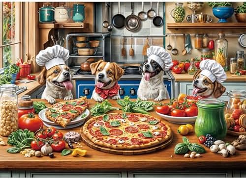 Funny Dog Pizza Jigsaw Puzzle, 1000 Piece Puzzle for Adults, Food Kitchen Puzzles, Animal Pet Lover Challenging Puzzles, Interlock Perfectly No Dust, Gifts for Valentine's Day Easter