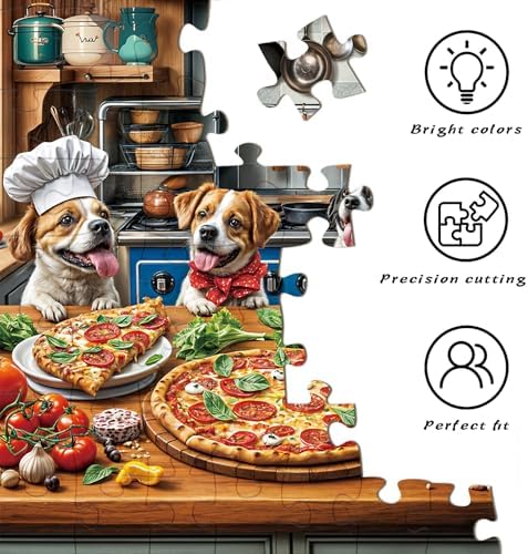 Funny Dog Pizza Jigsaw Puzzle, 1000 Piece Puzzle for Adults, Food Kitchen Puzzles, Animal Pet Lover Challenging Puzzles, Interlock Perfectly No Dust, Gifts for Valentine's Day Easter