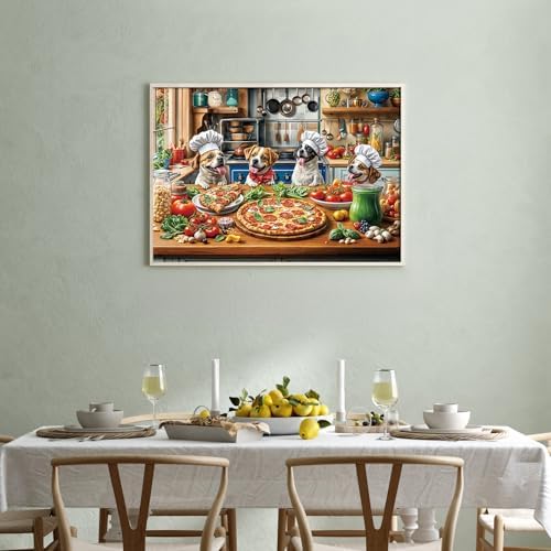 Funny Dog Pizza Jigsaw Puzzle, 1000 Piece Puzzle for Adults, Food Kitchen Puzzles, Animal Pet Lover Challenging Puzzles, Interlock Perfectly No Dust, Gifts for Valentine's Day Easter