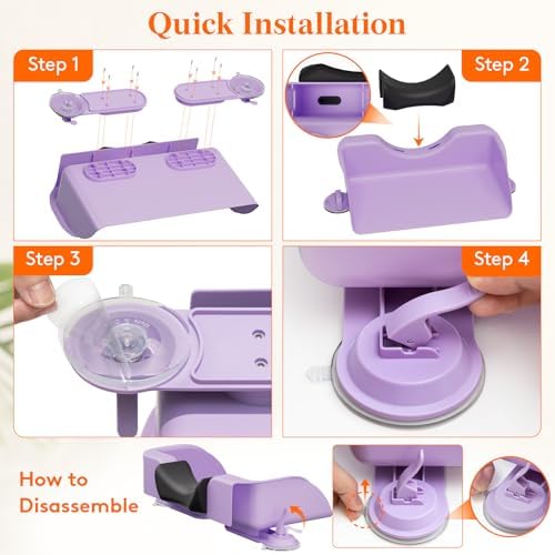 Hair Washing Station for Kids, Neck Support Shampoo Bowl for Kitchen Sink or Bathtub at Home, Portable Hair Wash Basin for Toddlers, Children, Teens, Purple, 10 inch/ 26 cm Wide