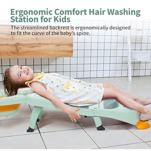 Hair Washing Station for Kids Children's Shower Seat Adjustable Children Shampoo Chair Bath Seat Household Foldable for 1 to 16 Years Old