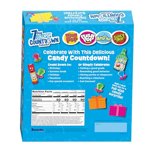 Brands 7 Day Valentine's Candy Countdown Calendar, Full-Size Surprise Hard Candy Lollipops, Ring Pop, Push Pop, Baby Bottle Pop, Juicy Drop, Customizable Gift Box for Party Favors, Prizes