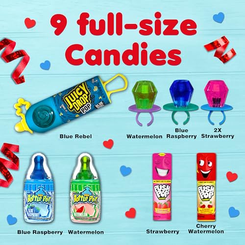 Brands 7 Day Valentine's Candy Countdown Calendar, Full-Size Surprise Hard Candy Lollipops, Ring Pop, Push Pop, Baby Bottle Pop, Juicy Drop, Customizable Gift Box for Party Favors, Prizes