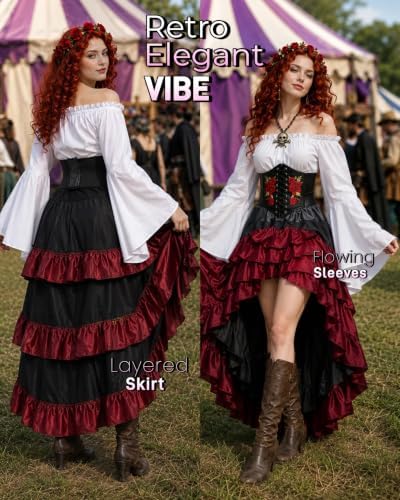 Women's Renaissance Pirate Wench Costume with Corset, Skirt & Blouse