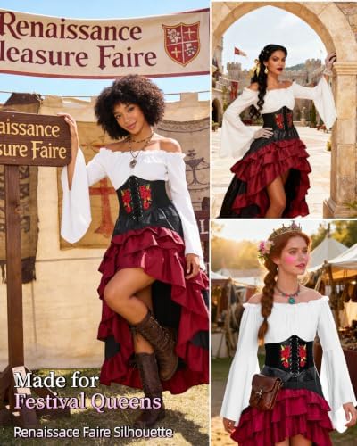 Women's Renaissance Pirate Wench Costume with Corset, Skirt & Blouse