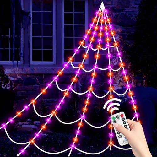 Halloween Light up Spider Web: 16FT 150 LED Large Glow in the Dark Spiderweb Halloween Outdoor Decoration – Giant Lighted Web Decor for House and Yard