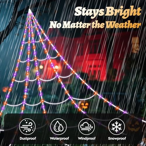 Halloween Light up Spider Web: 16FT 150 LED Large Glow in the Dark Spiderweb Halloween Outdoor Decoration – Giant Lighted Web Decor for House and Yard
