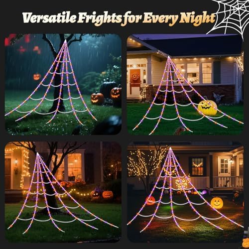 Halloween Light up Spider Web: 16FT 150 LED Large Glow in the Dark Spiderweb Halloween Outdoor Decoration – Giant Lighted Web Decor for House and Yard