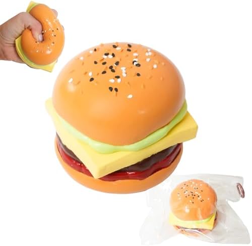 Taba Squishy Hamburger Toy, Stress Relief Slow Rising Fidget Adult Realistic Food Replica with Sesame Seeds Handmade Soft Silicone Squeeze Toy Gift