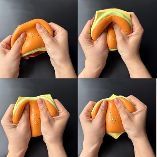 Taba Squishy Hamburger Toy, Stress Relief Slow Rising Fidget Adult Realistic Food Replica with Sesame Seeds Handmade Soft Silicone Squeeze Toy Gift