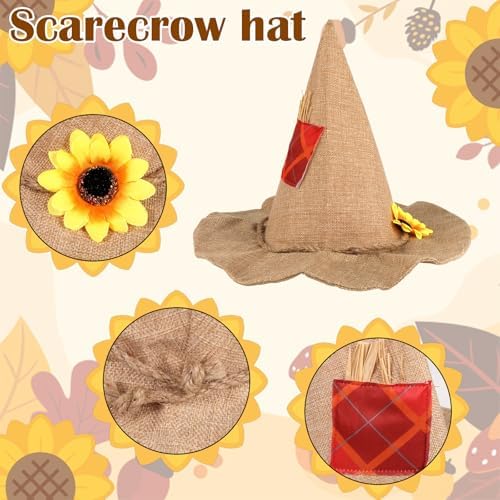 Scarecrow Costume Women with Scarecrow Hat Poncho and Face Decals Sunflowers Leaves for Halloween Thanksgiving Party