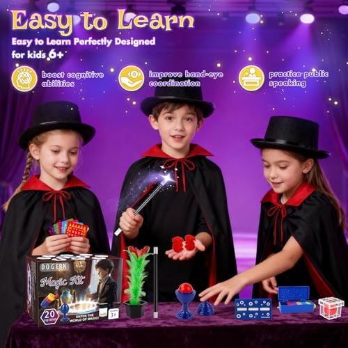 Magic Kit, Magic Tricks Includes Magic Wand and Magician Costume, Exciting Starter Magic Set Gift for Boys Girls Ages 6-12, Magic Tricks for kids, Perfect for Christmas, Halloween, and Birthday