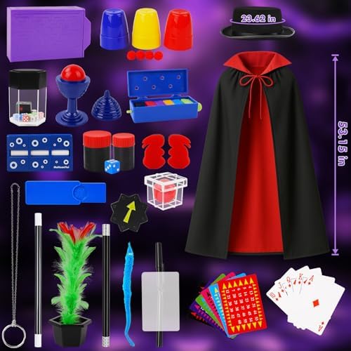 Magic Kit, Magic Tricks Includes Magic Wand and Magician Costume, Exciting Starter Magic Set Gift for Boys Girls Ages 6-12, Magic Tricks for kids, Perfect for Christmas, Halloween, and Birthday