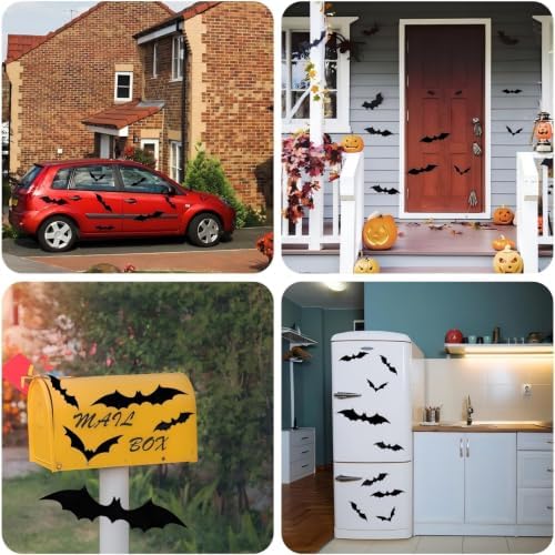 56pack Bats Wall Decor Black Scary Wall Bats for Halloween, 3D Bats Halloween Wall Decor, Scary Decoration for Halloween Party Porch
