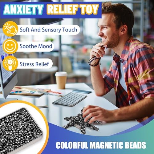 Magnetic Fidget Toy for Teen Boy 300pc Cool Gadget for Teen Girl Office Desk Stuff for Adult Men ADHD Tools Sensory Autism Stress Anxiety Magnet Putty Beads Balls Stones Easter Basket Stuffer