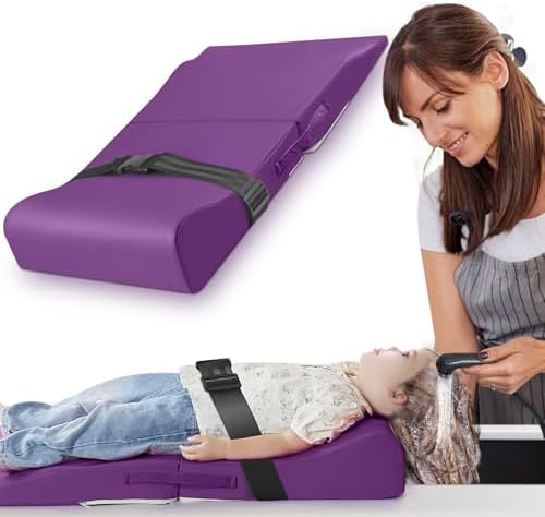 Hair Washing Station for Kids, Sink Shampoo Foam Pad, Anti-Tip Ergonomic Shampoo Neck Support for Kids, Provides Comfortable Support for Sink-Mounted Shampoo Pad (Purple)