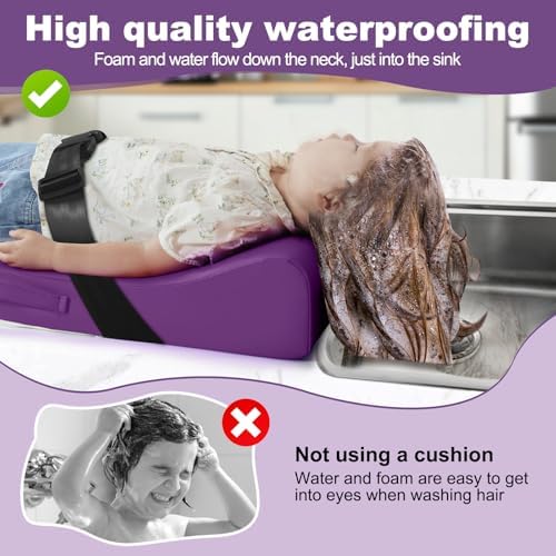 Hair Washing Station for Kids, Sink Shampoo Foam Pad, Anti-Tip Ergonomic Shampoo Neck Support for Kids, Provides Comfortable Support for Sink-Mounted Shampoo Pad (Purple)