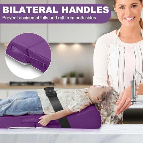 Hair Washing Station for Kids, Sink Shampoo Foam Pad, Anti-Tip Ergonomic Shampoo Neck Support for Kids, Provides Comfortable Support for Sink-Mounted Shampoo Pad (Purple)