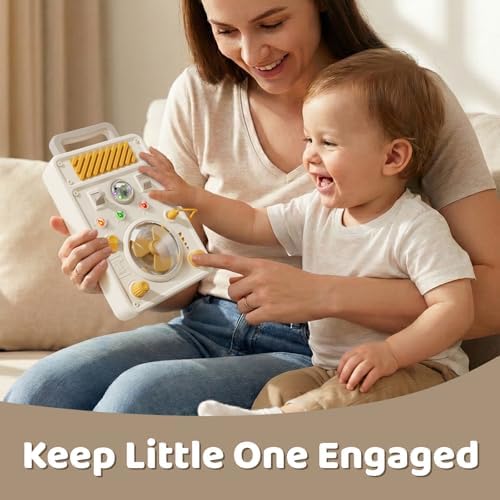 Busy Board for Toddlers 1-3 Year Old - Electronic Light & Activity with Buttons, Switches, Fan & Rotating Knobs | Sensory Learning Travel Toys & Gifts for 2 Year Old Boy/Girl