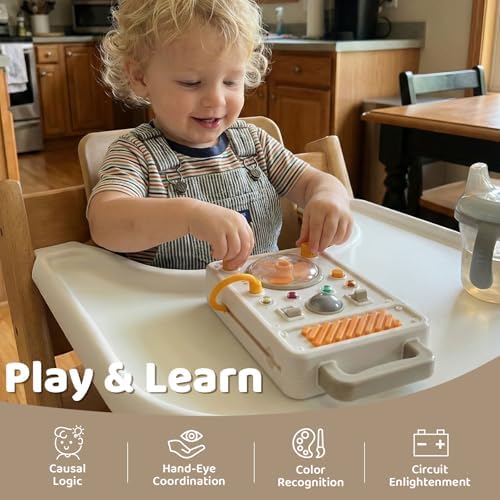 Busy Board for Toddlers 1-3 Year Old - Electronic Light & Activity with Buttons, Switches, Fan & Rotating Knobs | Sensory Learning Travel Toys & Gifts for 2 Year Old Boy/Girl