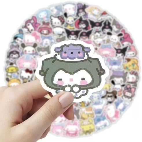 100pcs Sanrio Cartoon Stickers, Kawaii Hello Kitty Kuromi Mymelody Waterproof Vinyl Decal for Teen Boys and Girls Adult Laptop, Travel Case, Phone, Bike, Water Bottle, Guitar, Computer, Skateboard
