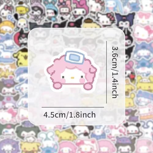 100pcs Sanrio Cartoon Stickers, Kawaii Hello Kitty Kuromi Mymelody Waterproof Vinyl Decal for Teen Boys and Girls Adult Laptop, Travel Case, Phone, Bike, Water Bottle, Guitar, Computer, Skateboard