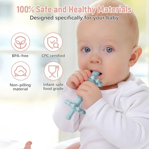 4 Pack Teething Toys for Babies 0-3 3-6 Months – Anti-Choking Design,Teething Relief for Infant Straws Sticks 6-24 Months, Baby Toddlers Silicone teether Tubes