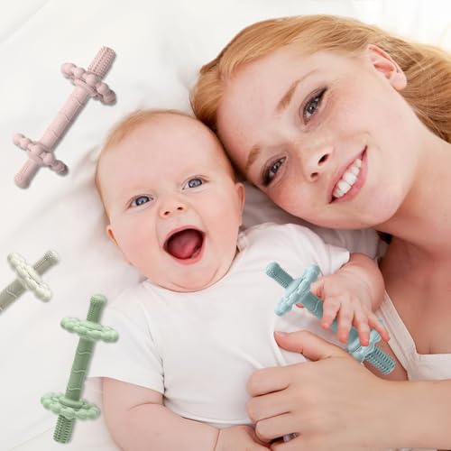 4 Pack Teething Toys for Babies 0-3 3-6 Months – Anti-Choking Design,Teething Relief for Infant Straws Sticks 6-24 Months, Baby Toddlers Silicone teether Tubes