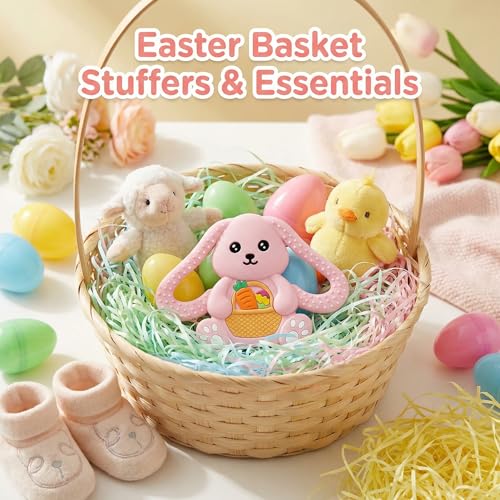 Easter Basket Stuffers Baby Teething Toys, Bunny Silicone Teething Toy for Babies 0 3 6 9 12 18 Months, Easter Basket Stuffer Essential, Baby Rabbit Carrots Teether for Baby & Toddler First Gifts