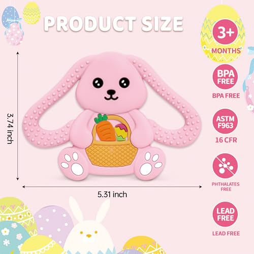 Easter Basket Stuffers Baby Teething Toys, Bunny Silicone Teething Toy for Babies 0 3 6 9 12 18 Months, Easter Basket Stuffer Essential, Baby Rabbit Carrots Teether for Baby & Toddler First Gifts