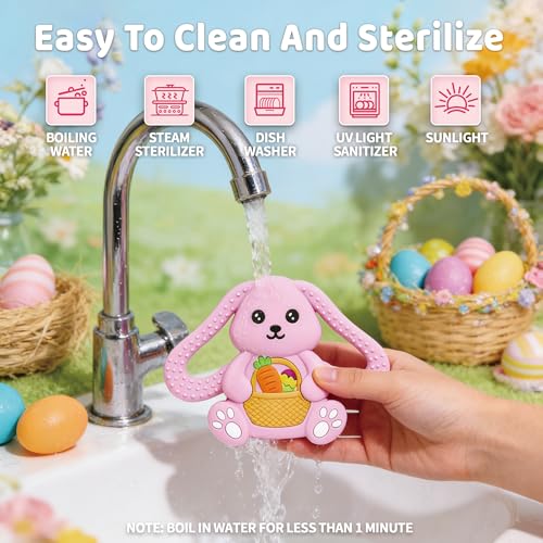 Easter Basket Stuffers Baby Teething Toys, Bunny Silicone Teething Toy for Babies 0 3 6 9 12 18 Months, Easter Basket Stuffer Essential, Baby Rabbit Carrots Teether for Baby & Toddler First Gifts